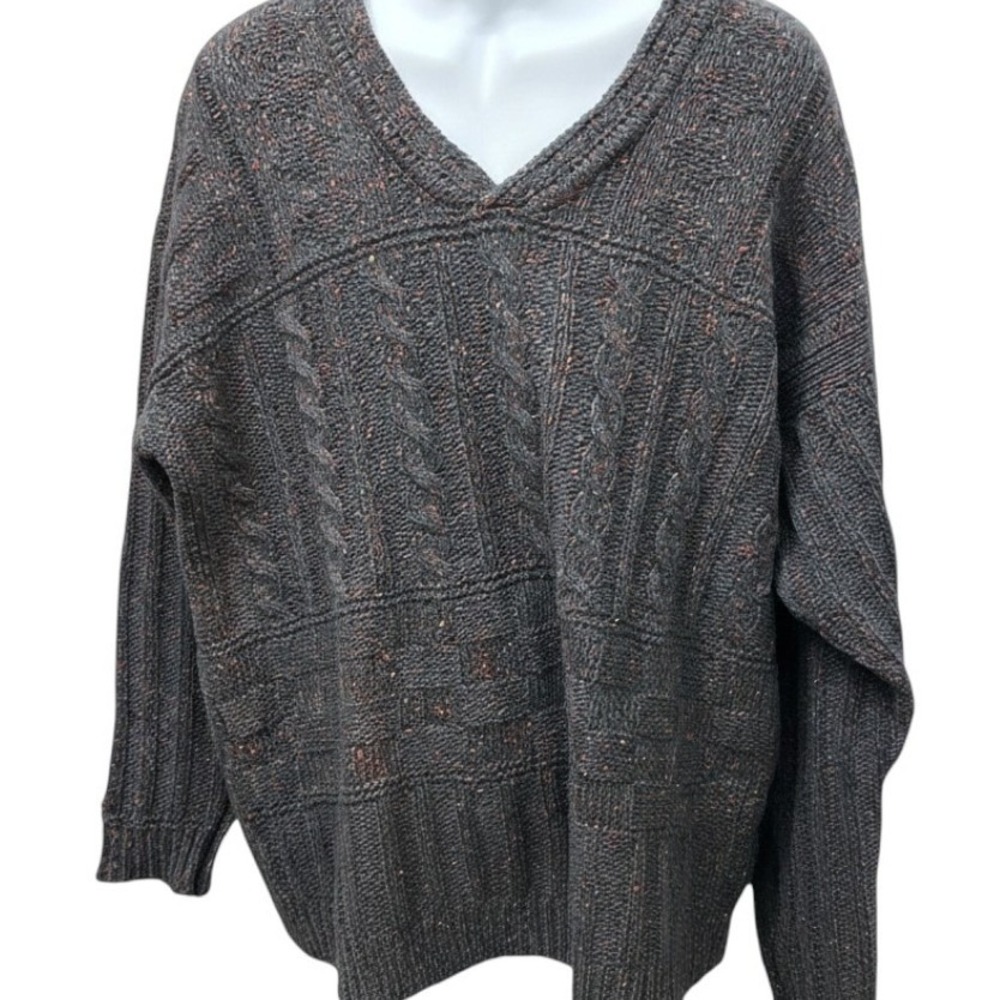 Vintage Heritage Irish Lambswool Silk Sweater Men's L Gray V-Neck Cable Knit 90s